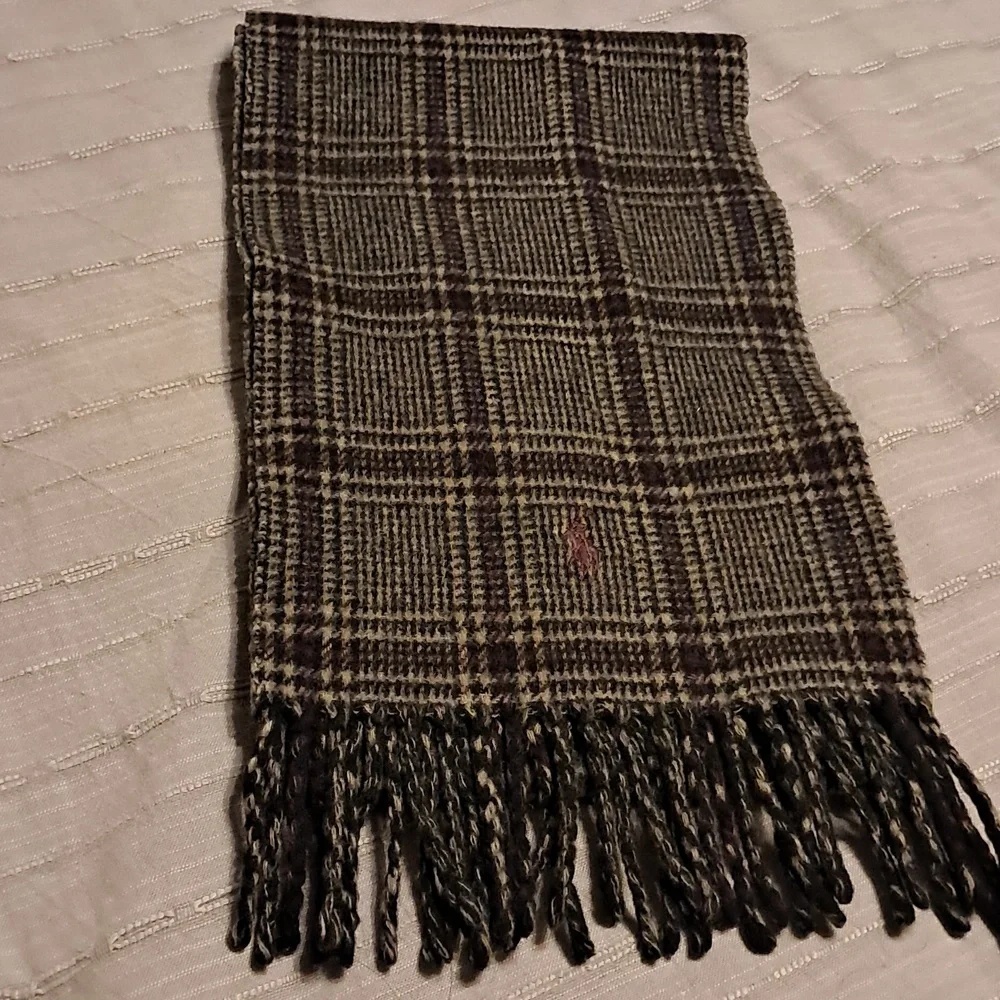 Men's Polo Ralph Lauren Lambs Wool Scarf, Brown. Made in Italy NWOT